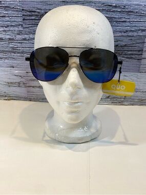 Quo Beauty Polarized Aviator Sunglasses Blue Mirror Lenses 100% UVA Unisex